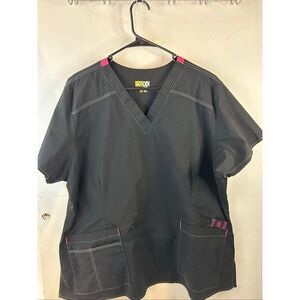 Wonder wink flex scrub top 2x black pink trim rn#132653
